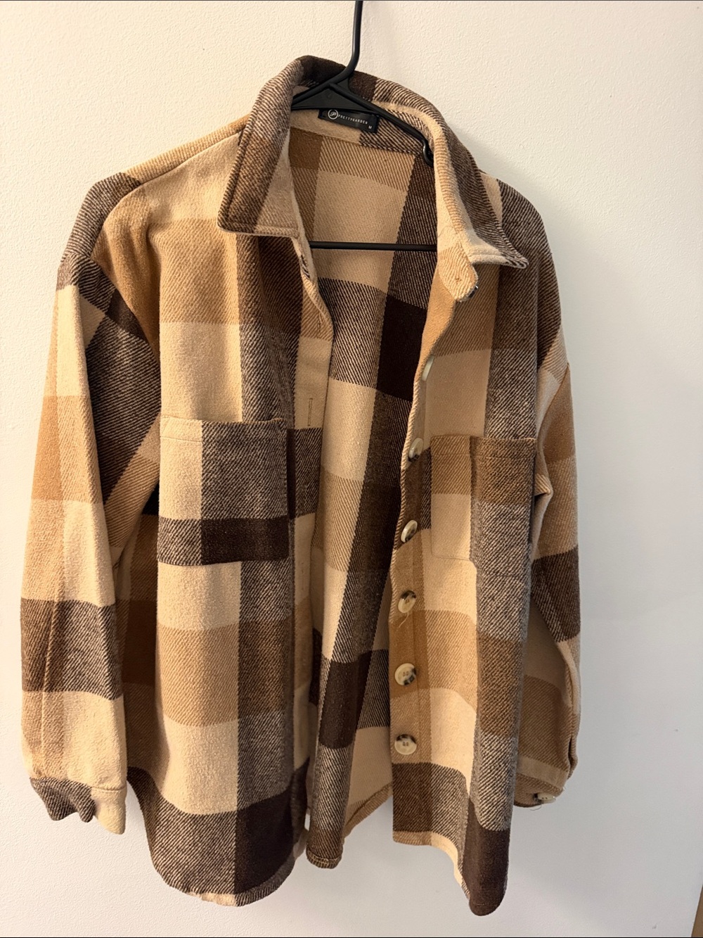 Plaid Button-Up Shacket in Beige and Brown